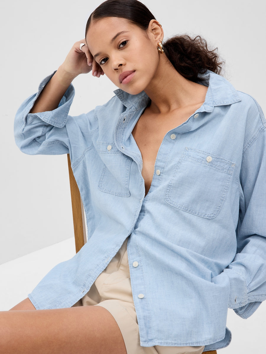 Chambray Denim Big Shirt with Washwell - Main Image