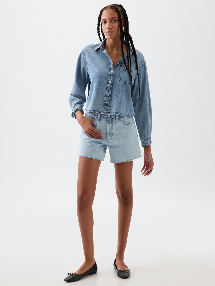 Cropped Denim Shirt with Washwell – GAP Philippines